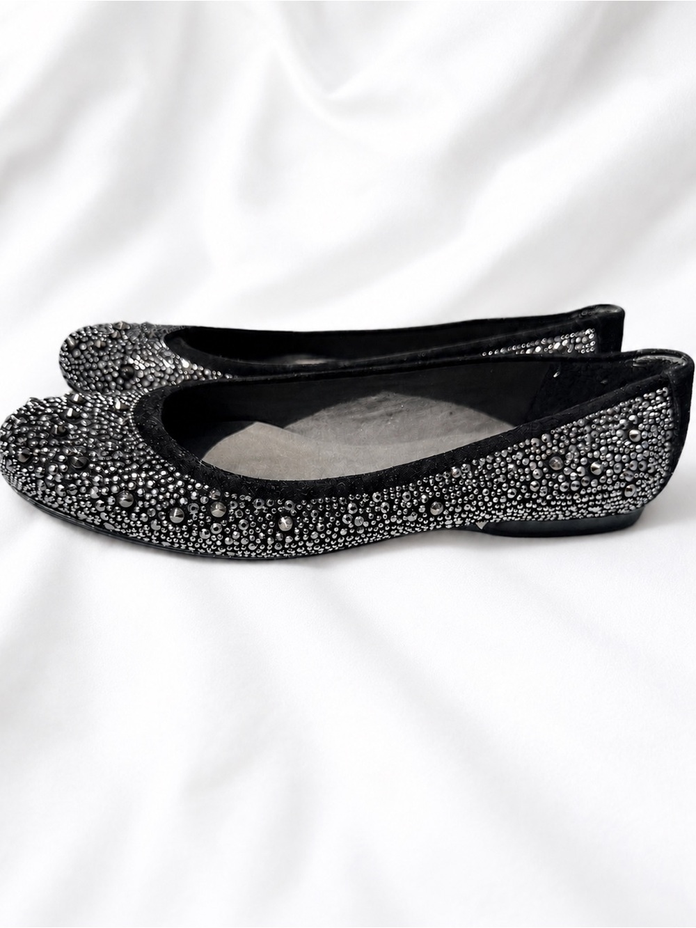 Stuart Weitzman Embellished Ballet Flats – Black Rhinestone Studded – Size 9 - Picture 4 of 10